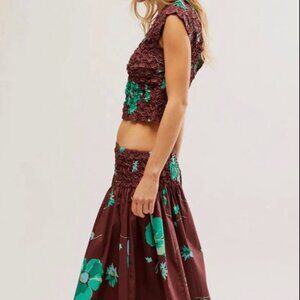 Free People Carino Brown & Turquoise Crinkled Flowered Set